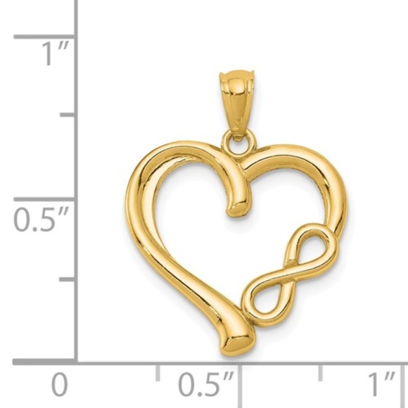 14k Yellow Gold Infinity Valentine Heart Necklace Charm Pendant Love Forever - Picture 2 of 2